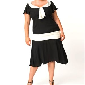 1920s Black & Cream Wilshire Flapper Day Dress